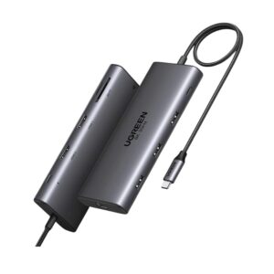 Cáp chuyển Ugreen 10 in 1 USB-C đến 2xUSB-C PD +3 USB 3.0 +2 HDMI + RJ45 + SD/TF (15534)