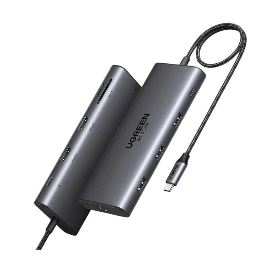 Cáp chuyển Ugreen 10 in 1 USB-C đến 2xUSB-C PD +3 USB 3.0 +2 HDMI + RJ45 + SD/TF (15534)