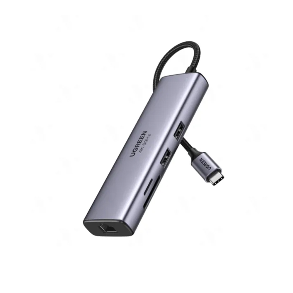 Cáp chuyển Ugreen Type- C 7 in 1 chuyển đổi USB-C to HDMI 4K 60HZ + 2*USB3.0 + PD 100W + LAN 1Gbps + SD/TF (60515)