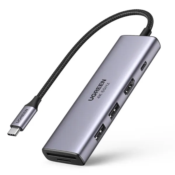 Cáp chuyển Ugreen USB-C to 2 USB 3.0 + SD/TF PD100W (60384)