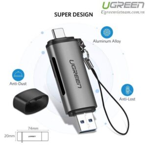 Đầu đọc thẻ SD, TF cổng Type-C, USB 3.0 Ugreen (50706)